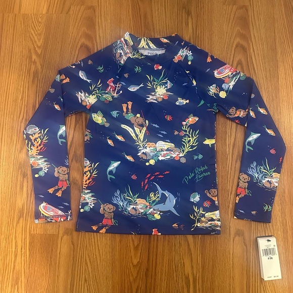 Polo Ralph Lauren Other - Polo Ralph Lauren Boy Scuba Bear Blue Rash guard Swim Top Shirt S (8)